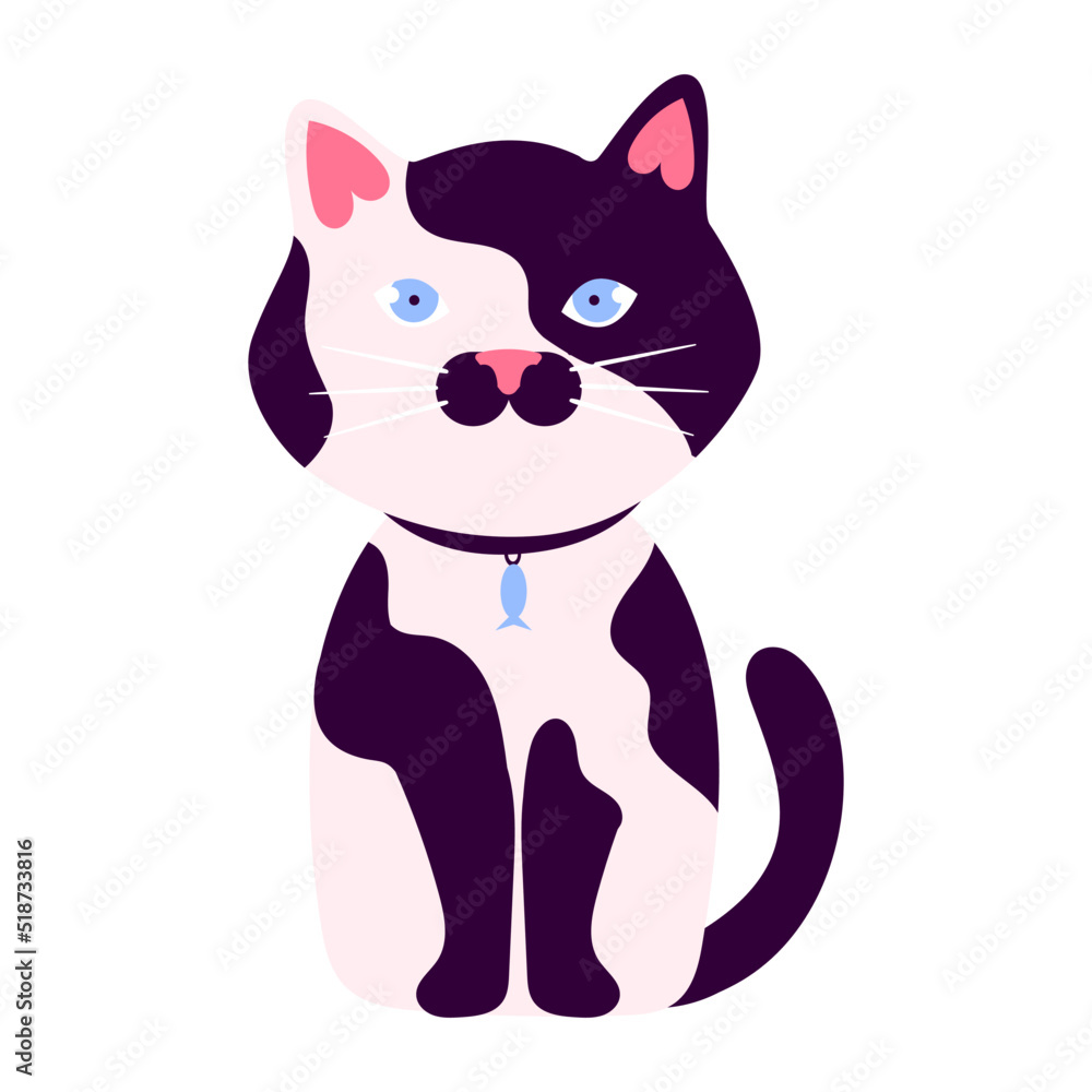 Vector cute cat isolated on white background with blue eyes