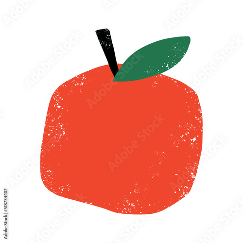 Abstract Irregular Hand Drawn Childish Style Vector Illustration with Simple Red Apple on a White Background. Modern Grunge Print with Ripe Apple ideal for Wall Art, Poster, Card, Decoration. 