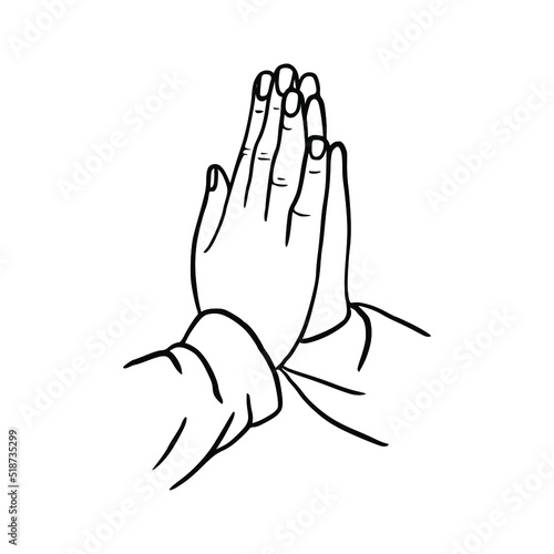 Gestures. Praying people. Hands folded for prayer. Pray for Ukraine. Line vector illustration isolated on white background