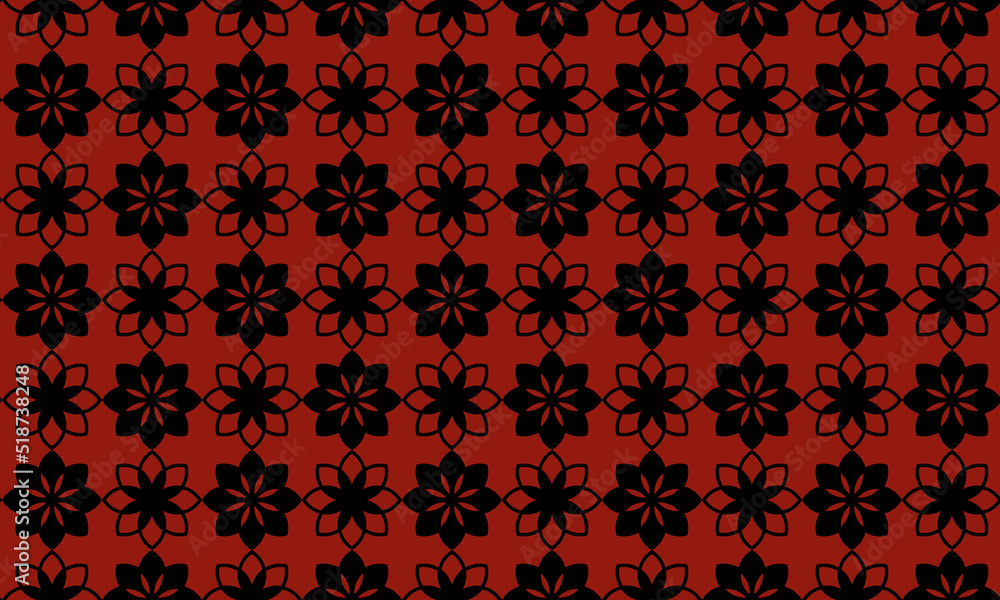 Seamless geometric Black Red pattern background. Seamless abstract pattern with flowers. Vector illustration with blossoming flower. Floral wallpaper Fabric design textile Modern stylish color texture