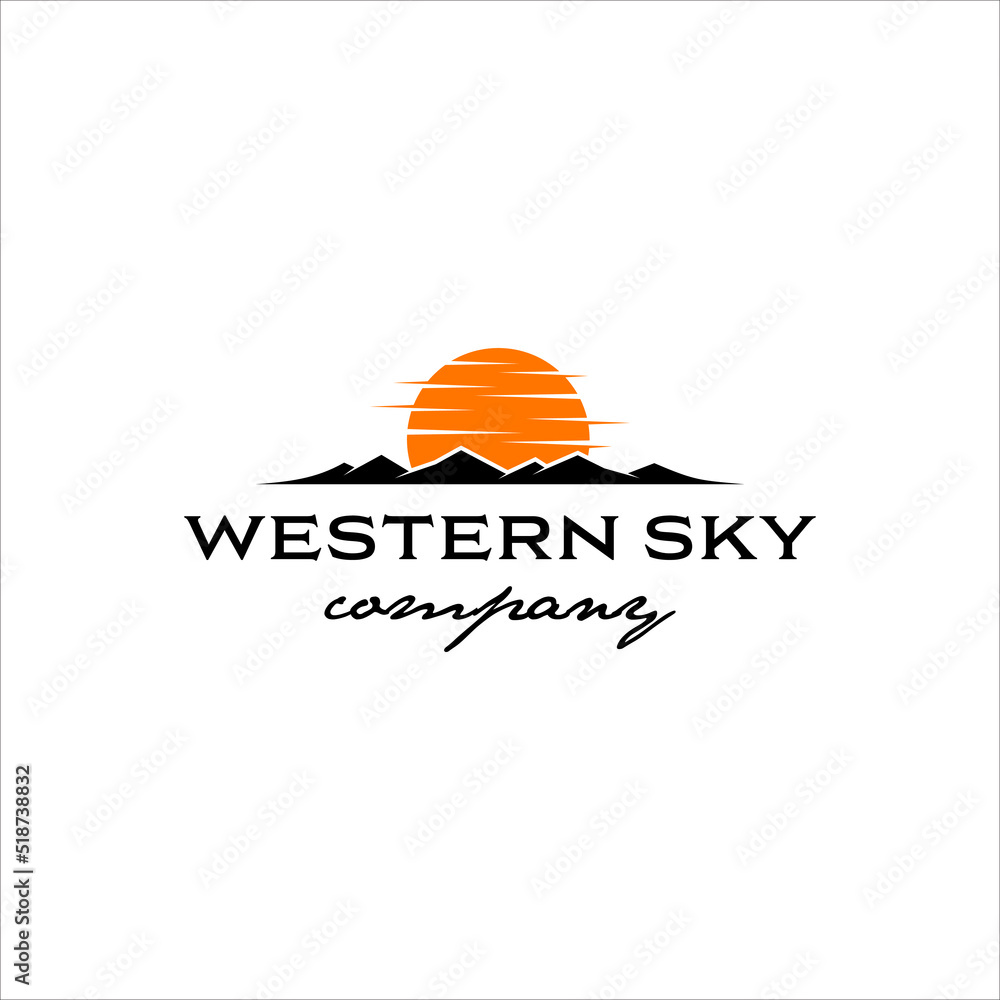 Mountain and sunset logo with modern and simple style design Mountain and sunset logo with modern and simple style design