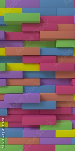 Three-dimensional texture, background of volumetric multi-level bricks. 3d render