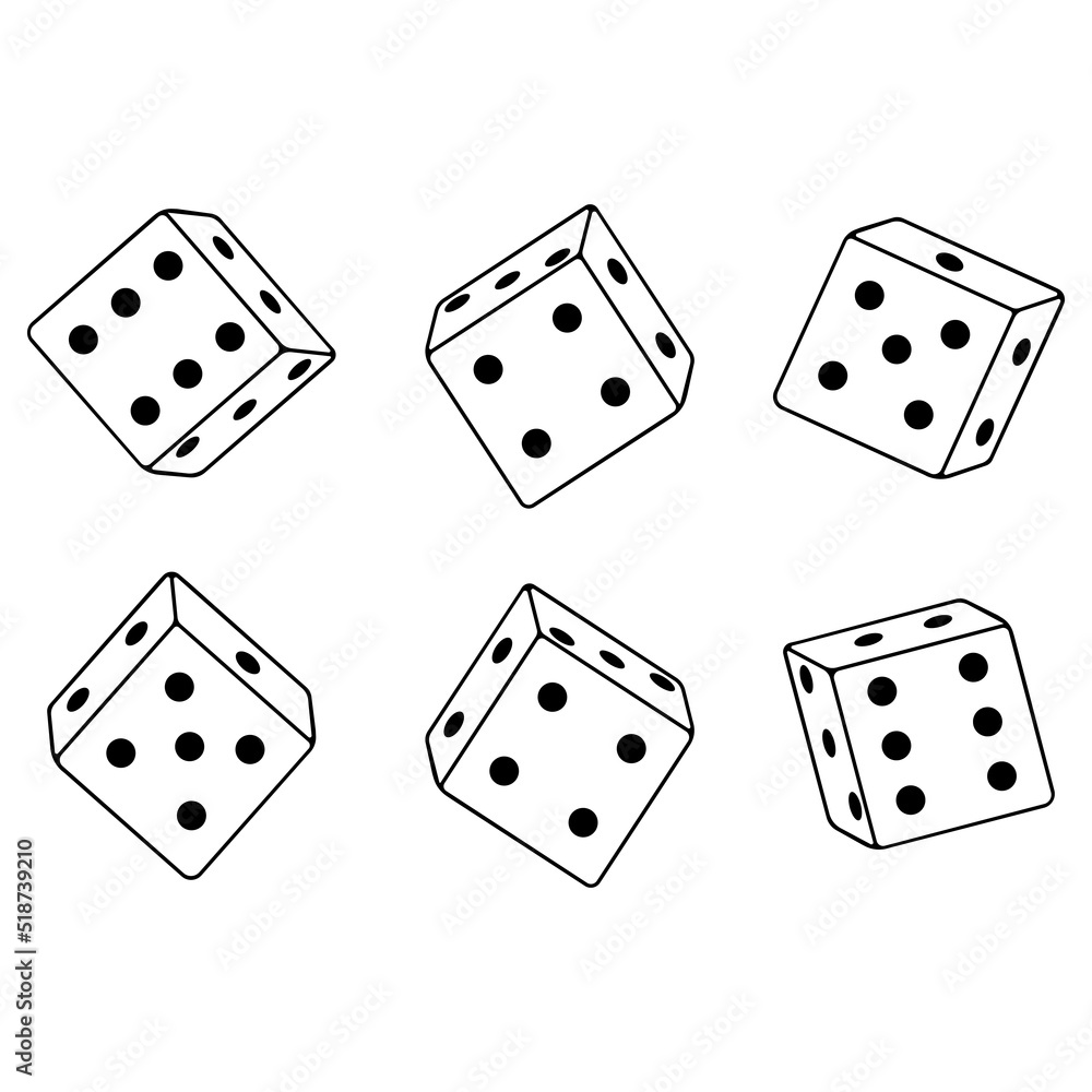 Dice, cubes, vector illustration outline icon isolated on white background Dice, cubes, vector illustration outline icon isolated on white background