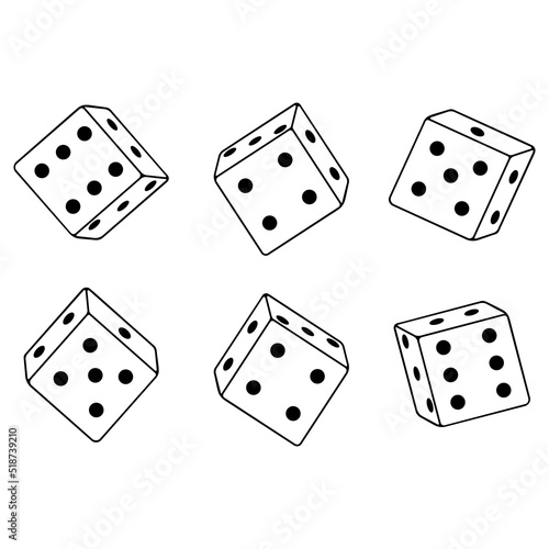 Dice, cubes, vector illustration outline icon isolated on white background