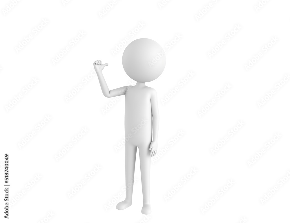 Stick Man character pointing back thumb up empty space in 3d rendering. Stick Man character pointing back thumb up empty space in 3d rendering.