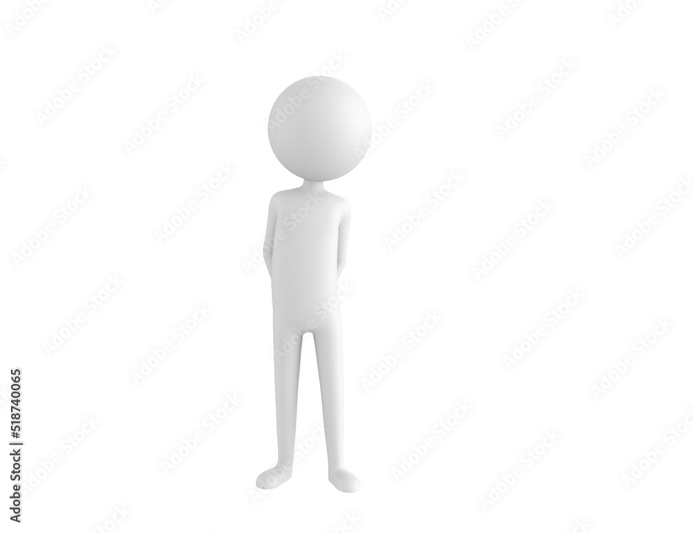 Stick Man character hides his hands behind his back in 3d rendering. Stick Man character hides his hands behind his back in 3d rendering.