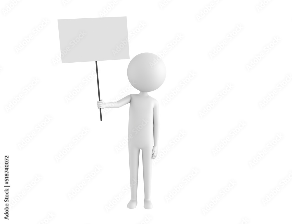Stick Man character holding blank banner in 3d rendering. Stick Man character holding blank banner in 3d rendering.