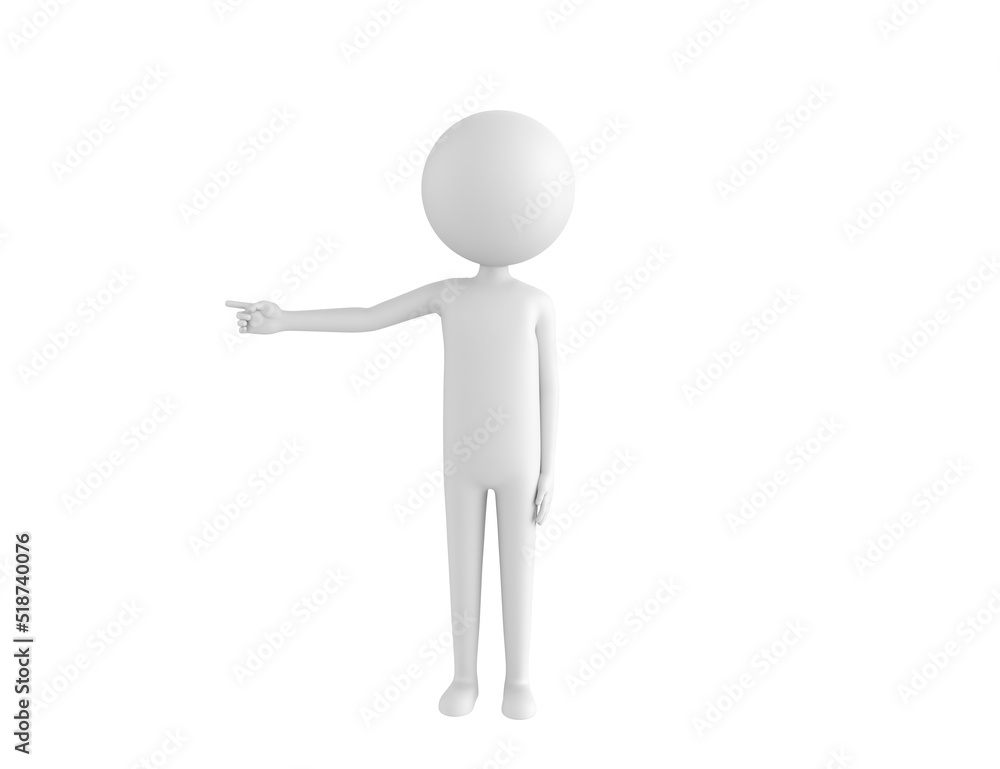 Stick Man character pointing his finger to the left in 3d rendering. Stick Man character pointing his finger to the left in 3d rendering.