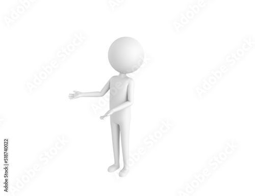 Stick Man character doing welcome gesture in 3d rendering.