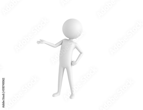 Stick Man character open hand palm in 3d rendering.
