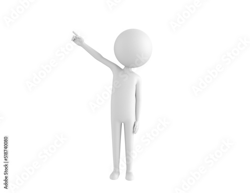 Stick Man character pointing up his index finger in 3d rendering.