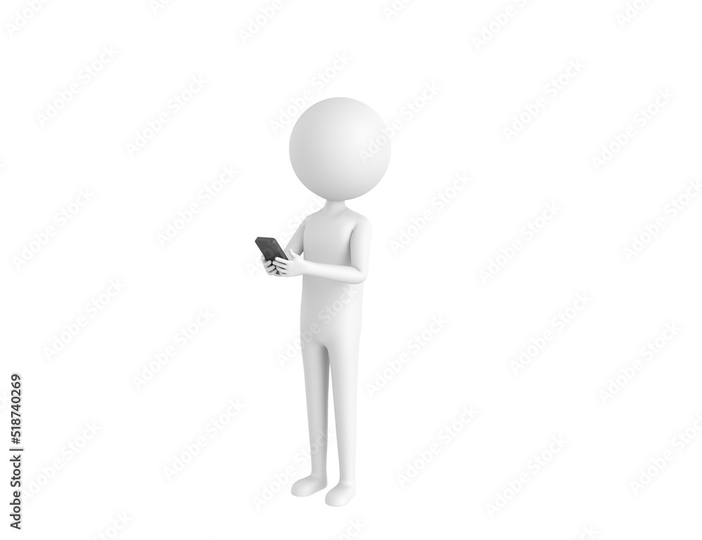 Stick Man character using smartphone and looking to camera in 3d rendering. Stick Man character using smartphone and looking to camera in 3d rendering.