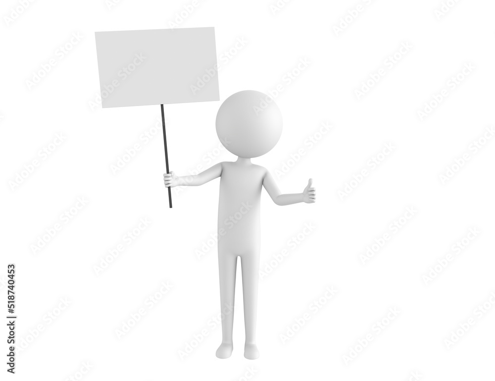 Stick Man character holding a blank billboard and give thumb up in 3d rendering. Stick Man character holding a blank billboard and give thumb up in 3d rendering.