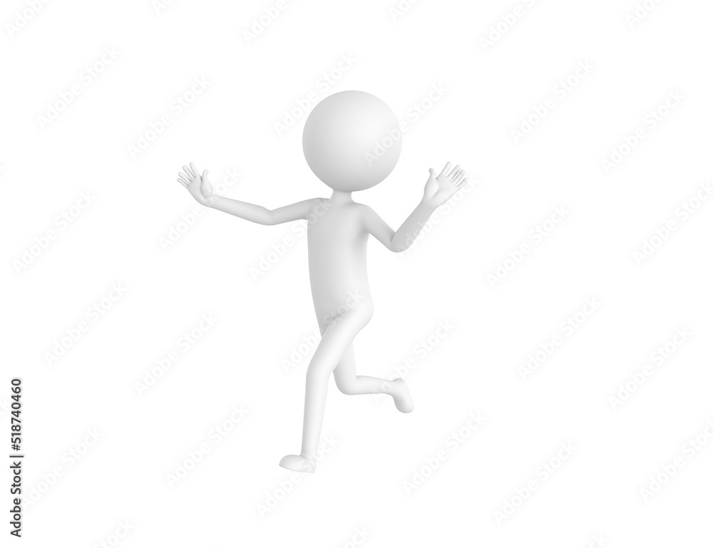 Stick Man character running away in 3d rendering. Stick Man character running away in 3d rendering.