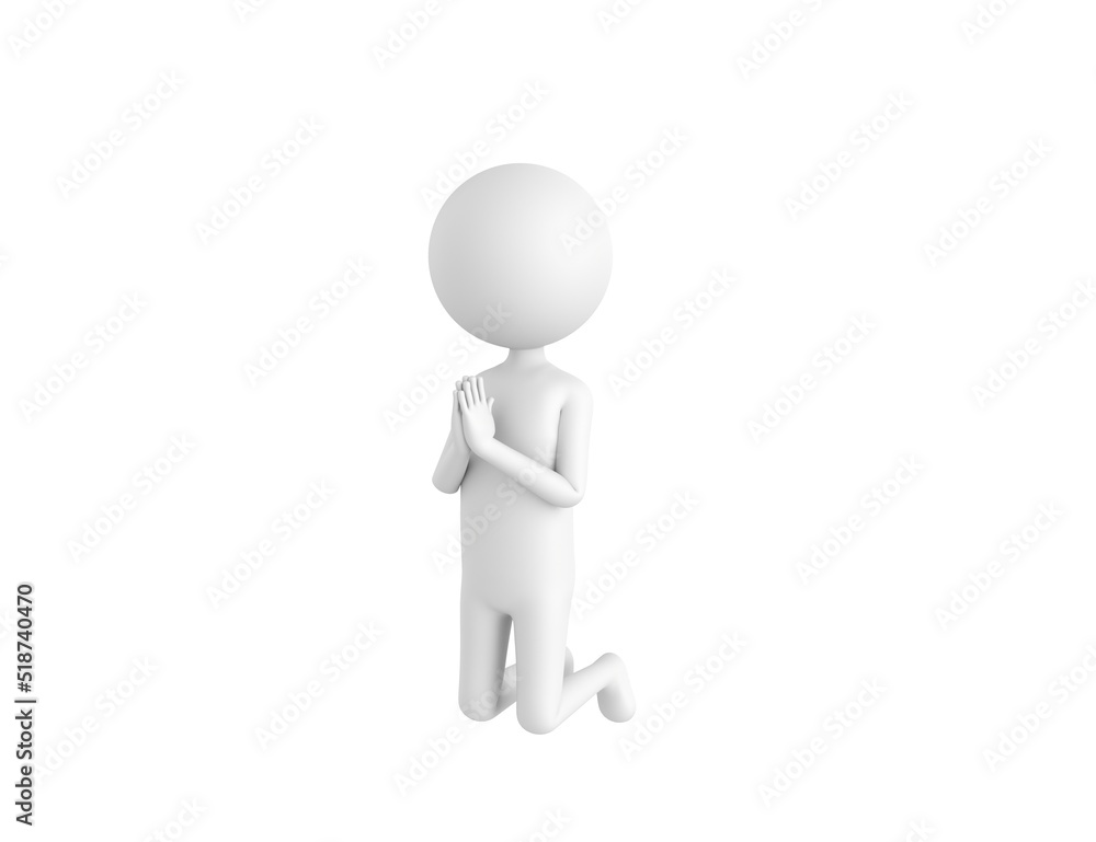 Stick Man character kneeling and pray in 3d rendering. Stick Man character kneeling and pray in 3d rendering.