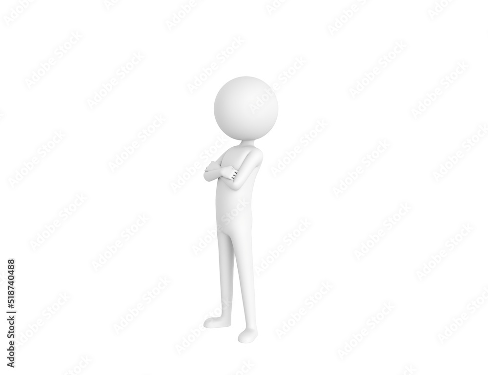 Stick Man character smiling with arms crossed look to the side in 3d rendering. Stick Man character smiling with arms crossed look to the side in 3d rendering.