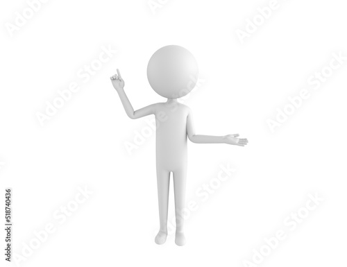 Stick Man character giving information in 3d rendering.