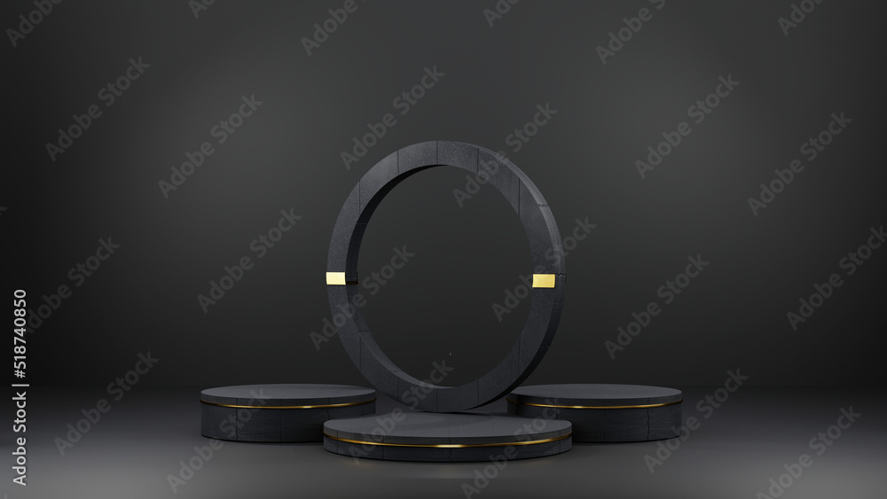 3d background products display podium scene with geometric platform. black background 3d rendering with black and gold podium. stand to show cosmetic products 3d background products display podium scene with geometric platform. black background 3d rendering with black and gold podium. stand to show cosmetic products