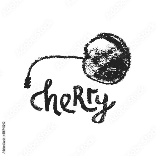 Black Cherry symbol isolated. Hand drawn fruit sketch drawing. Stencil style icon of merry illustration for baby food logo, juice label design, berry sign, fruity packaging. Vector cherries insignia.