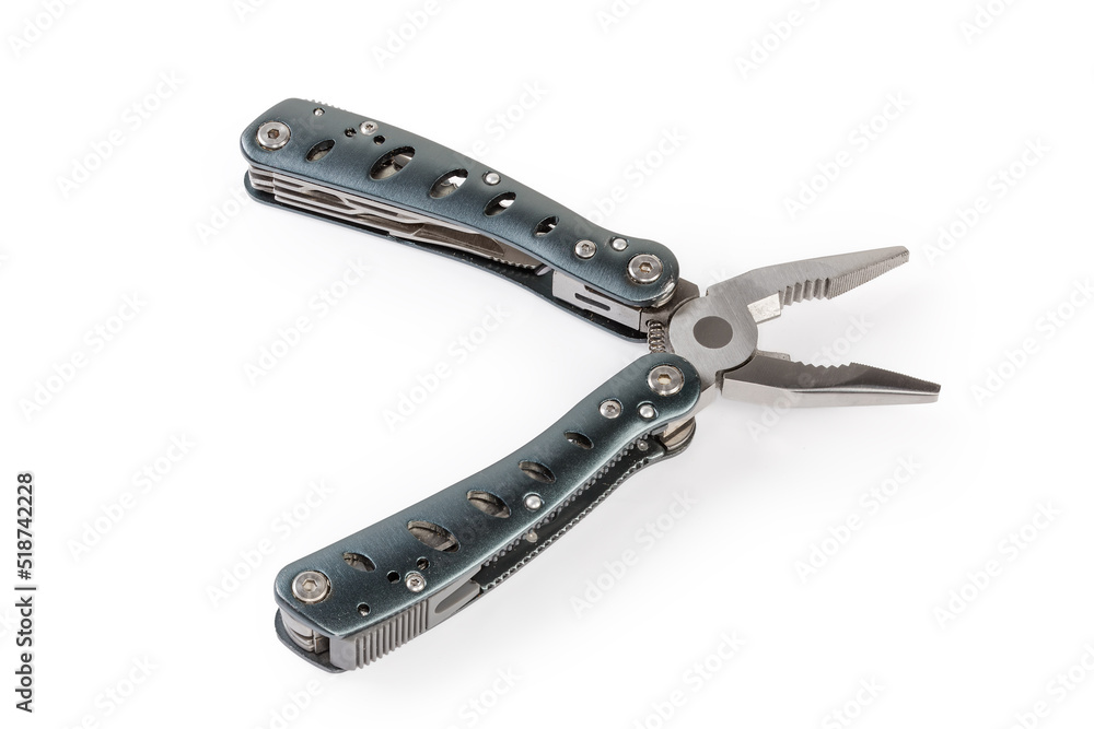Multi-tool with open pliers on a white background Multi-tool with open pliers on a white background