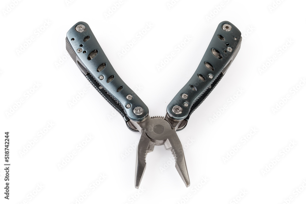 Multi-tool with open pliers on a white background Multi-tool with open pliers on a white background