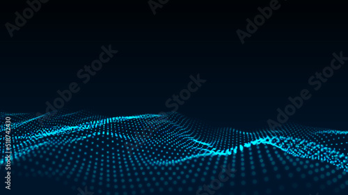 Futuristic moving wave. Digital background with moving glowing particles. Big data visualization. Vector illustration.