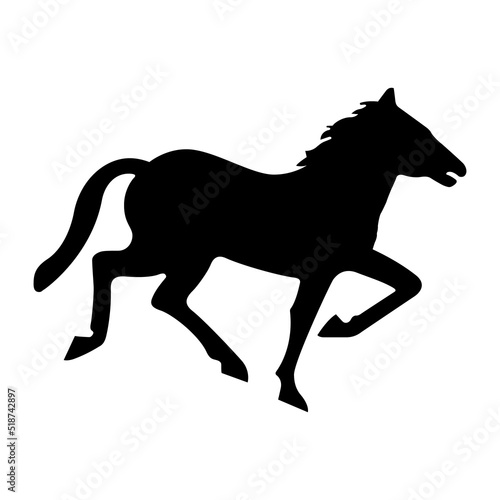 Horse icon. Vector illustration of trotting horse. Wild animal symbol isolated on white background. Black silhouette.