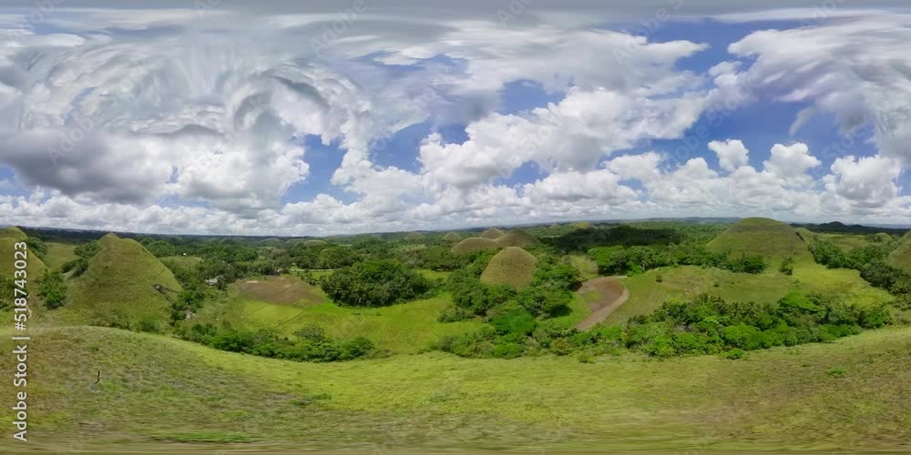 Natural formations known as chocolate hills.Bohol, Philippines, top view. 360 panorama VR. Natural formations known as chocolate hills.Bohol, Philippines, top view. 360 panorama VR.