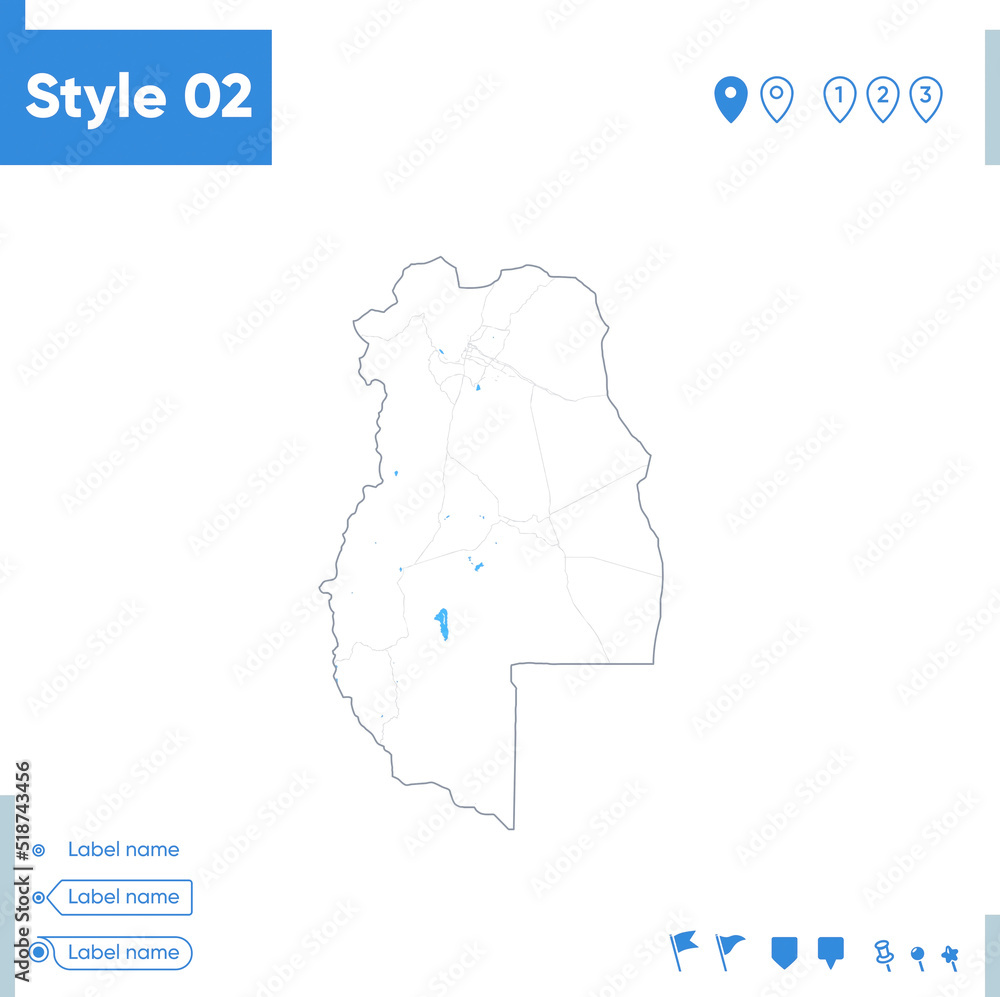 Fototapeta Mendoza, Argentina - stroke map isolated on white background with water and roads. Vector map