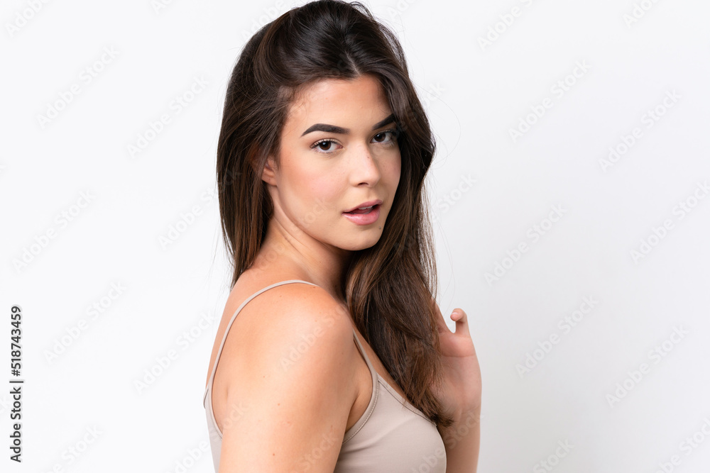 Young Brazilian woman isolated on white background . Close up portrait Young Brazilian woman isolated on white background . Close up portrait