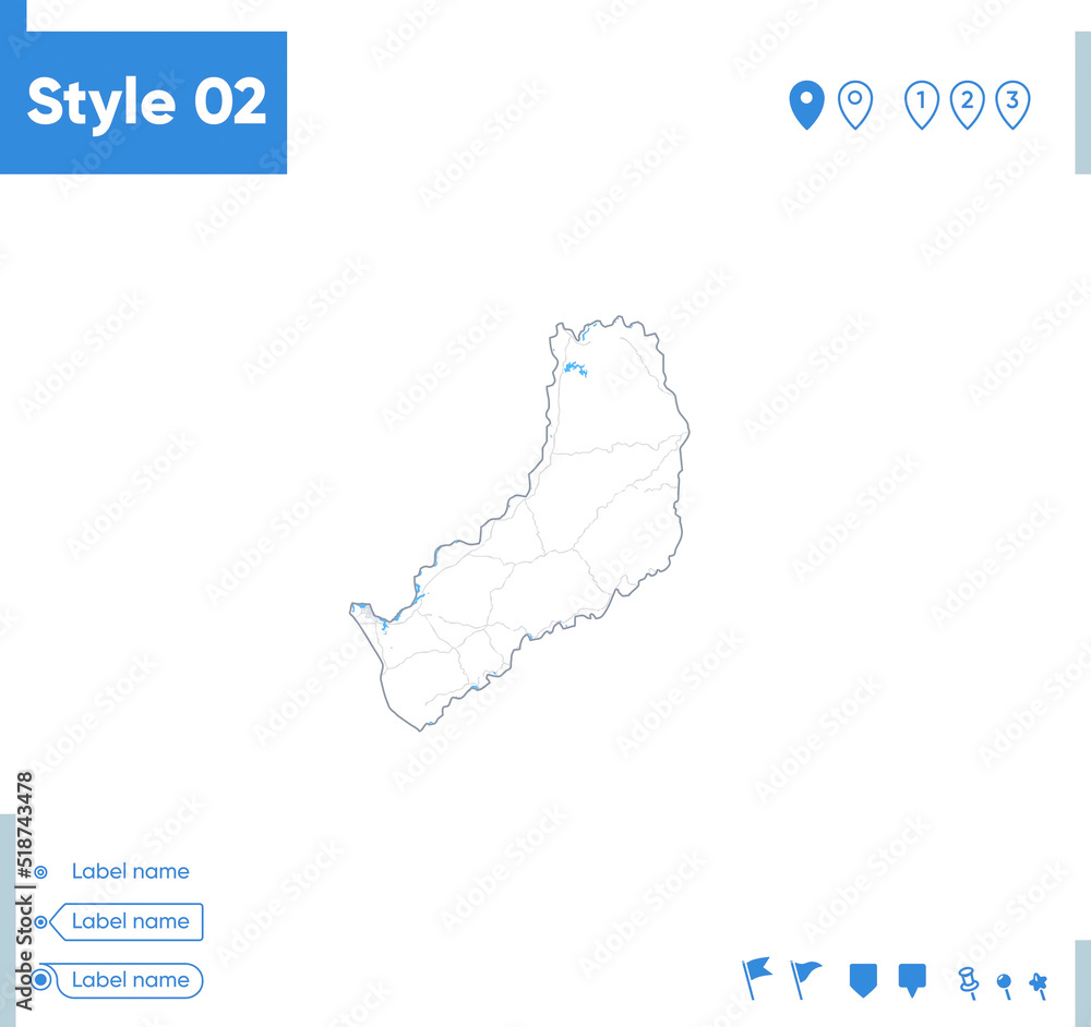 Fototapeta Misiones, Argentina - stroke map isolated on white background with water and roads. Vector map