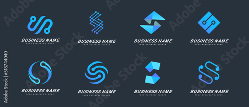 Eight alternative digital technology logos with the initials S