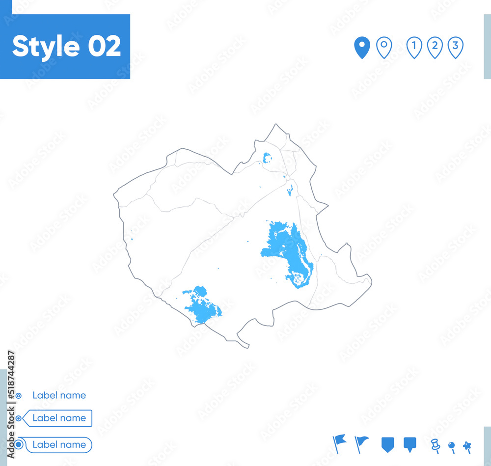 Fototapeta Oruro, Bolivia - stroke map isolated on white background with water and roads. Vector map