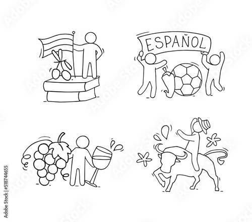 Spanish icons with traditional symbols of Spain