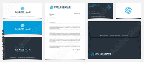 S fingerprint logo with stationery, business cards and social media banner designs