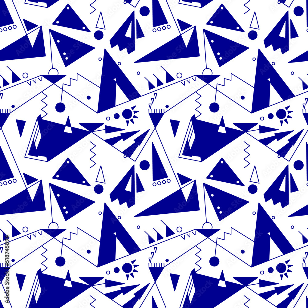 Abstract pattern of blue lines and triangles. Wigwams and the sun. Vector image on a transparent background. Abstract pattern of blue lines and triangles. Wigwams and the sun. Vector image on a transparent background.