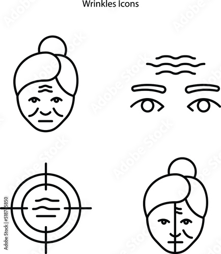 Wrinkles face icon. Outline wrinkles face vector icon color flat isolated on white background