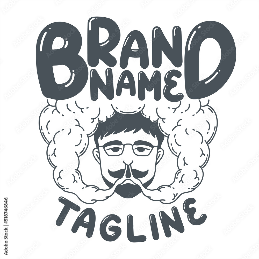 Vape store logo with man glasses line art style