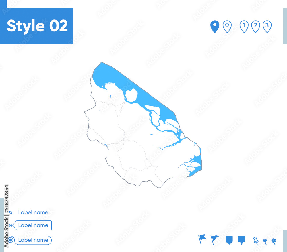 Riau, Indonesia - stroke map isolated on white background with water and roads. Vector map Riau, Indonesia - stroke map isolated on white background with water and roads. Vector map