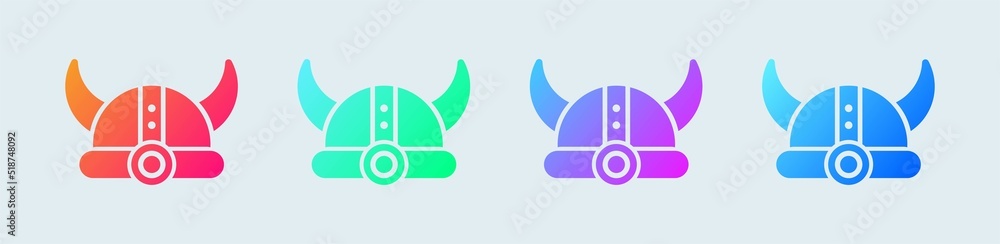 Viking helmet solid icon in gradient colors. Helmet with horns signs vector illustration.