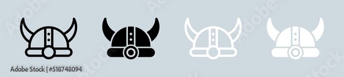 Viking helmet icon in black and white colors. Helmet with horns signs vector illustration.