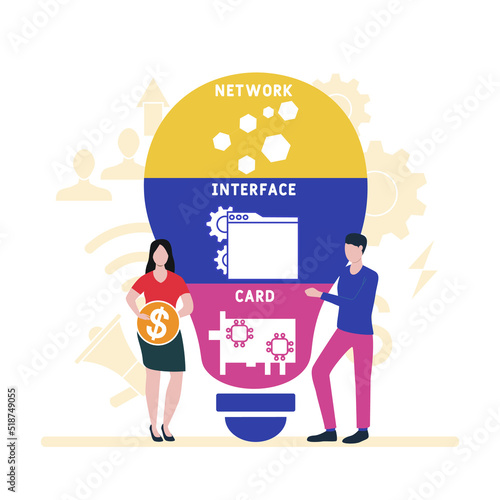 NIC - Network Interface Card  acronym, business concept. word lettering typography design illustration with line icons and ornaments.  Internet web site promotion concept vector layout.