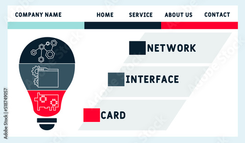 NIC - Network Interface Card  acronym, business concept. word lettering typography design illustration with line icons and ornaments.  Internet web site promotion concept vector layout.