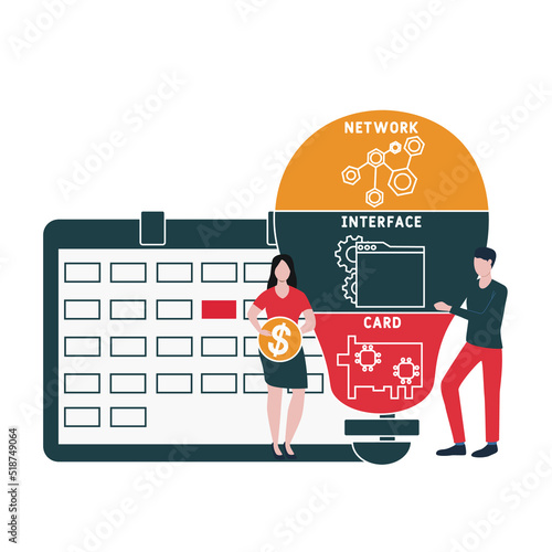 NIC - Network Interface Card  acronym, business concept. word lettering typography design illustration with line icons and ornaments.  Internet web site promotion concept vector layout.