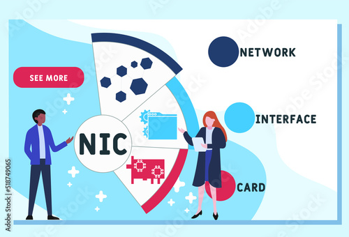 NIC - Network Interface Card  acronym, business concept. word lettering typography design illustration with line icons and ornaments.  Internet web site promotion concept vector layout.