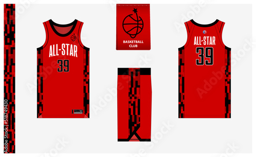 Basketball uniform mockup template design for basketball club. Basketball jersey, basketball shorts in front and back view. Basketball logo design.