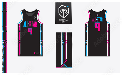 Basketball uniform mockup template design for basketball club. Basketball jersey, basketball shorts in front and back view. Basketball logo design.