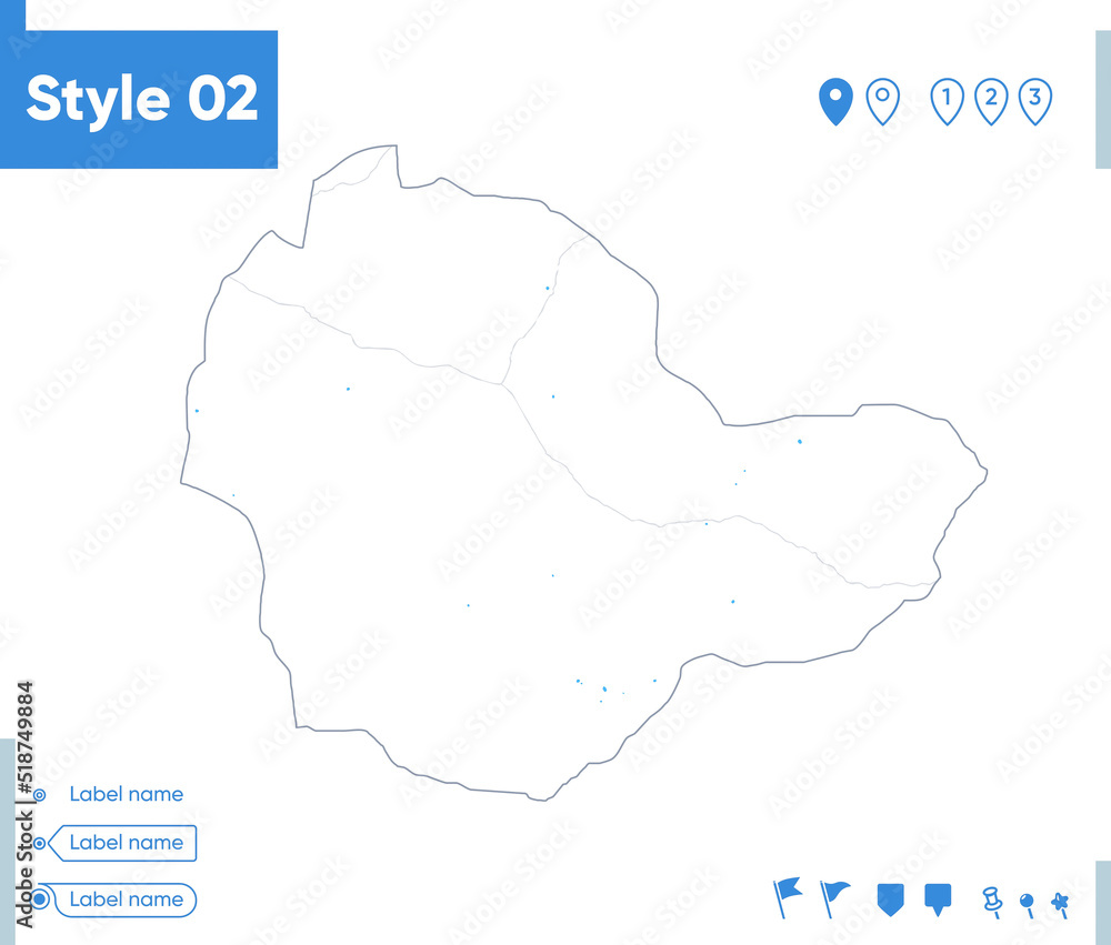 Sukhbaatar, Mongolia - stroke map isolated on white background with water and roads. Vector map Sukhbaatar, Mongolia - stroke map isolated on white background with water and roads. Vector map