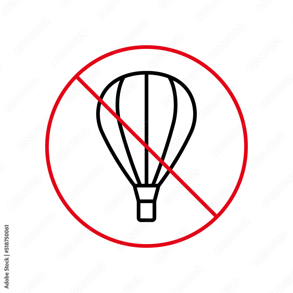 Air Balloon Basket Ban Black Line Icon. Warning Hot Air Ballon Zone ...