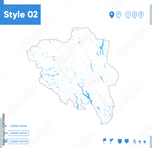 Innlandet, Norway - stroke map isolated on white background with water and roads. Vector map
